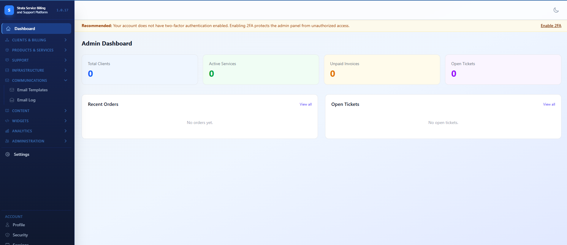 Strata Service and Billing Platform dashboard screenshot